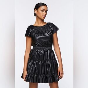 Forever 21 Faux Leather Tiered Mini Dress Black size XL